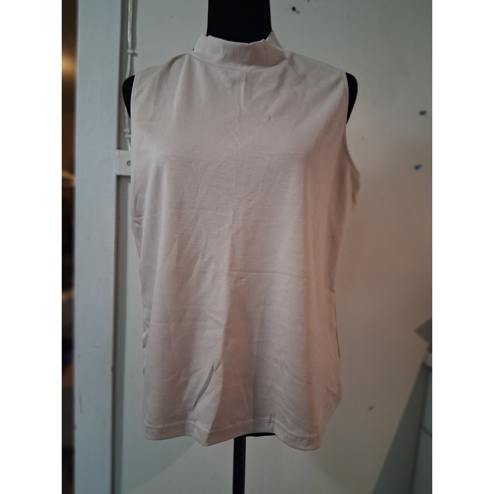 Sampeel Womens Mock Neck Sleeveless Tank Top Beige Size L NWT Minimalist Basic
